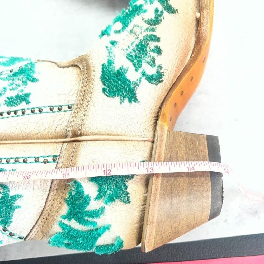 Corral Pull On Knee High White Green Crackled Bristle Western Boots Womens 8M - Picture 12 of 13
